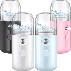 4 Rociadores Nano Portátil Pulverizador Facial Mini Rociador de Niebla de Mano Vaporizador Facial Fresco de Atomización Extensiones Pestañas USB Recargable (Blanco, Negro, Azul, Rosa)